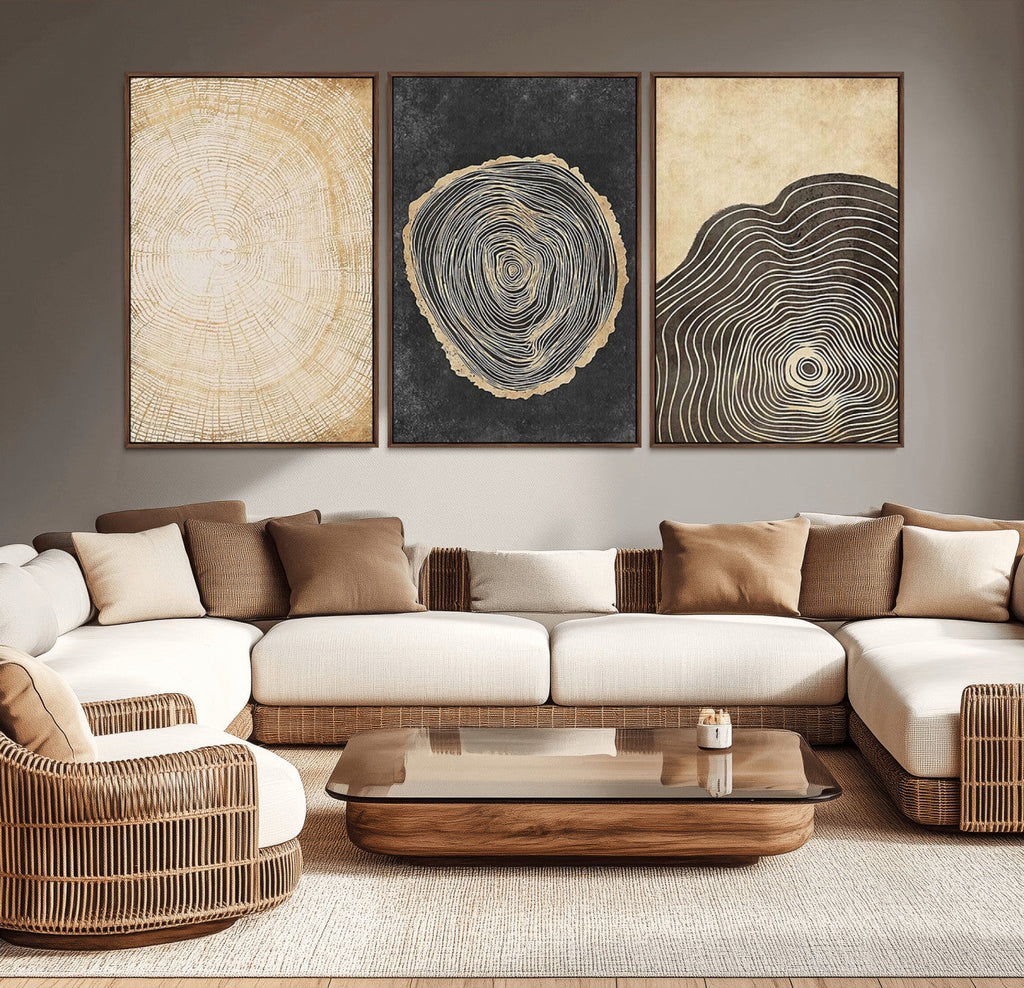 Tree Rings Canvas Wall Art Print, Minimalist Natural History in Modern Decor
