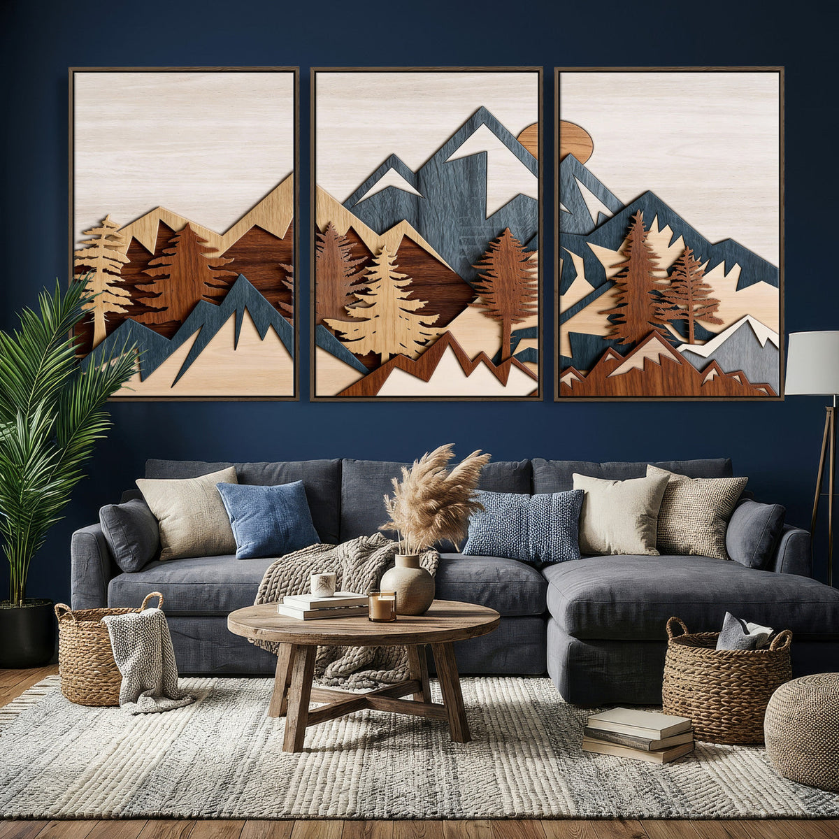 Rustic Abstract Wood Panel Effect Canvas | Mountain Range Top Wood Wall Art Canvas Print