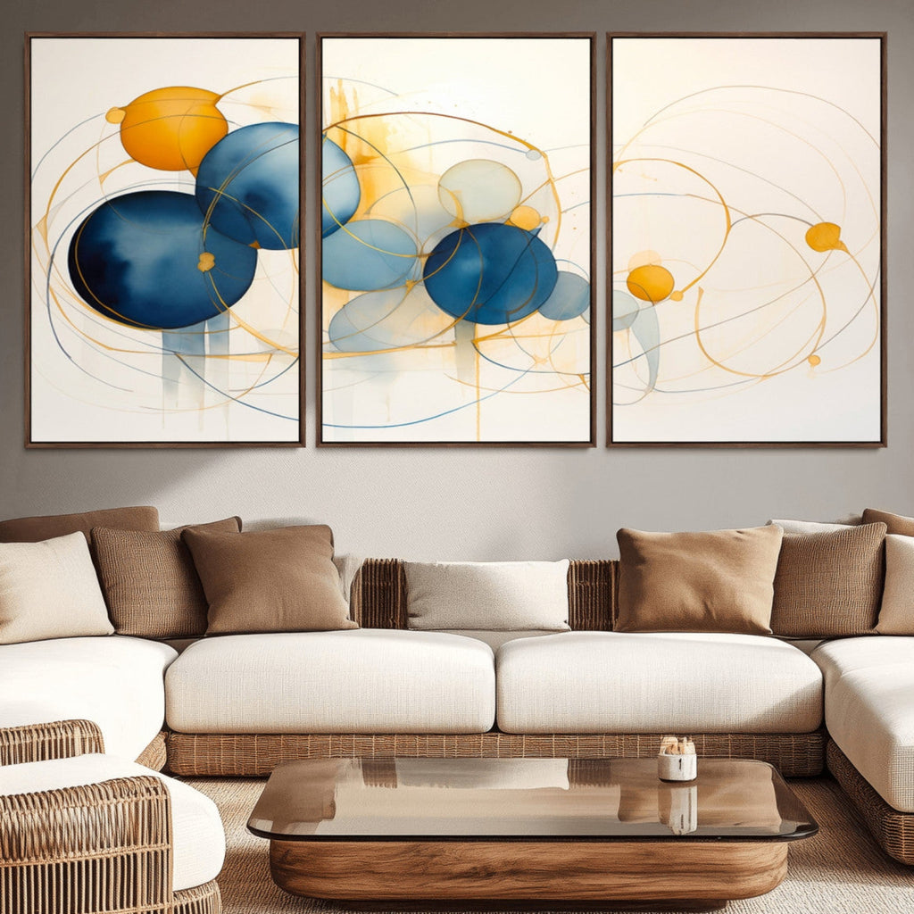 Geometric Blue Orange Abstract Wall Art Canvas, Geometric Blue Orange Canvas Print