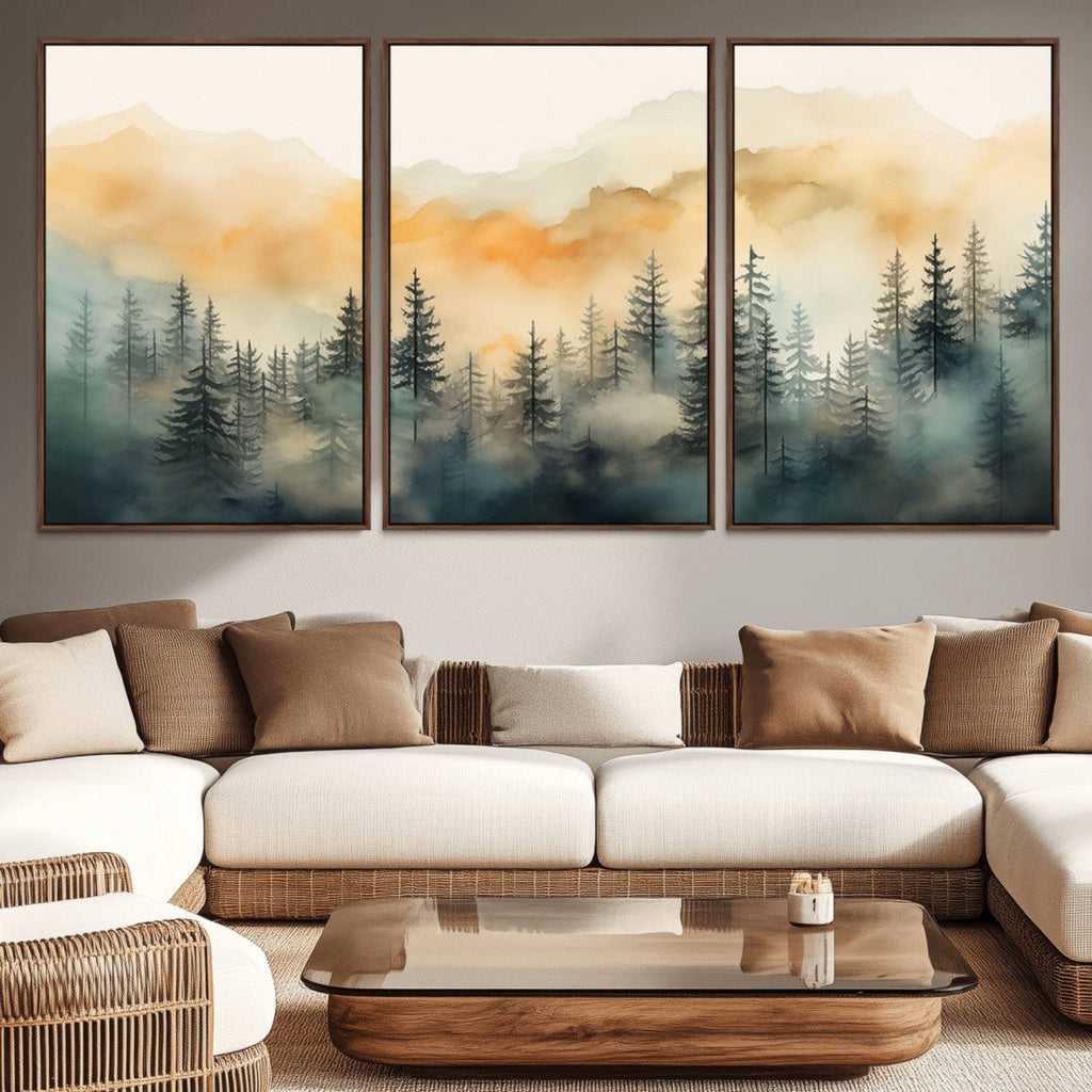 Abstract Forest Print | Mountain Wall Art | Autumn Landscape Canvas Print