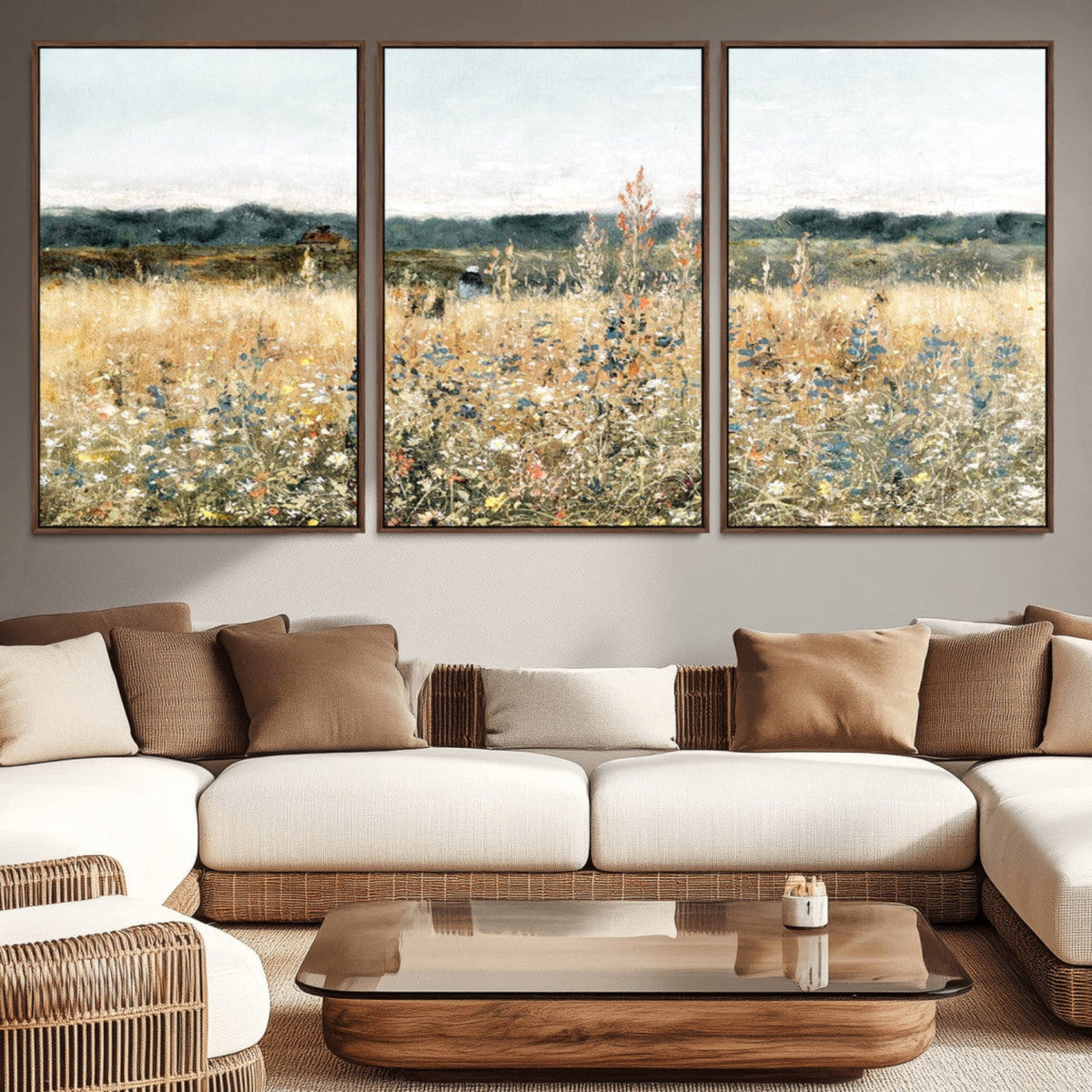 Wildflower Field Wall Art Canvas | Nature-Inspired Landscape Canvas Print for Living Room or Office