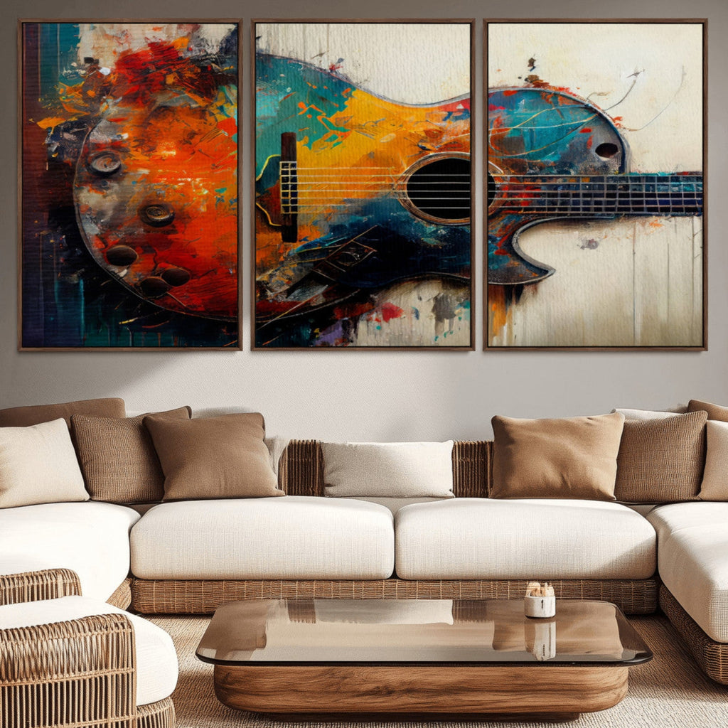 Abstract Guitar Wall Art Canvas | Vibrant Music-Inspired Art for Living Room or Studio