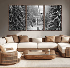 Winter Ski Lift Black and White Canvas Wall Art | Alpine Escape in Minimalist Style