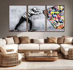 Banksy Art Behind the Curtain Street Wall Art Canvas Print | Urban Graffiti Style Wall Decor