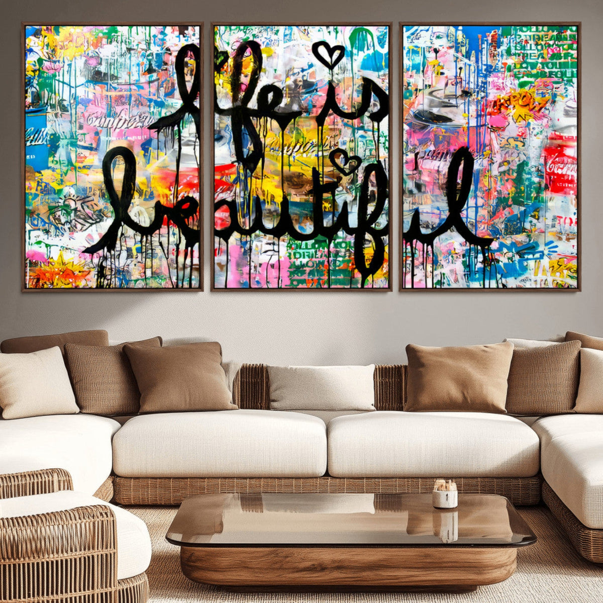 Life Beautiful Art Print | Banksy Graffiti Wall Art Canvas Print