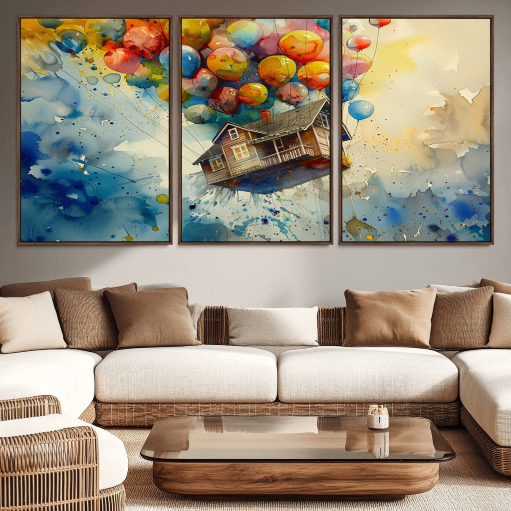 UP-Inspired Floating House with Balloons Canvas Art | Colorful Wall Decor
