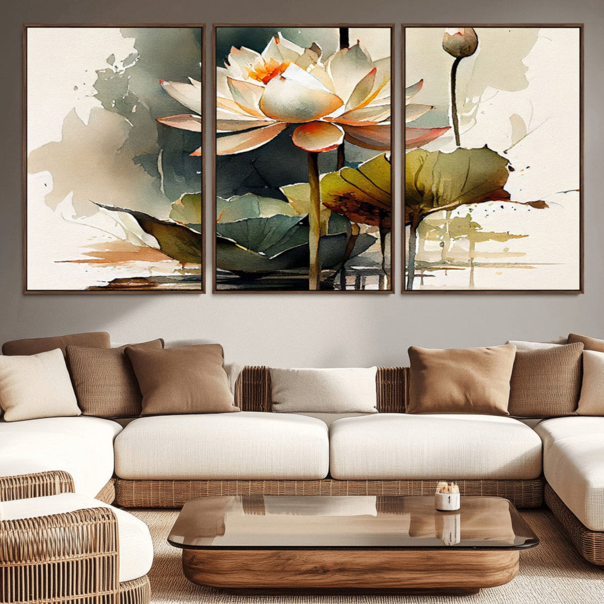 Lotus Flower Watercolor Canvas Print | A Symbol of Serenity and Growth in Soft Watercolors
