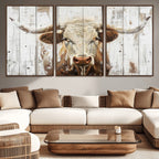 Rustic Longhorn Bull Wall Art Canvas Set