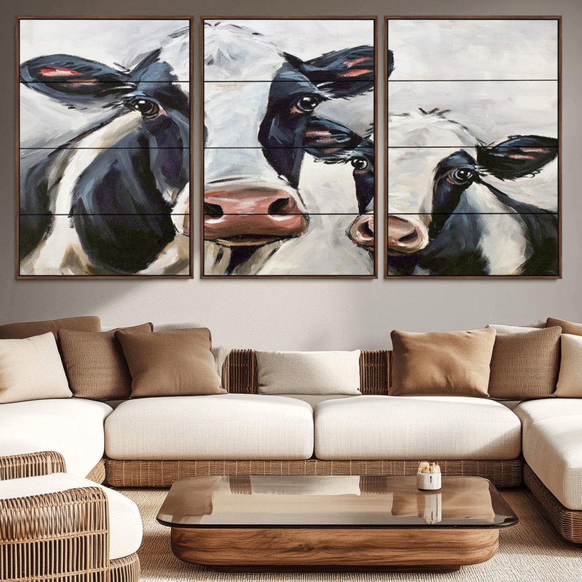 Vintage Baby and Mom Cattle Wall Art Canvas Print
