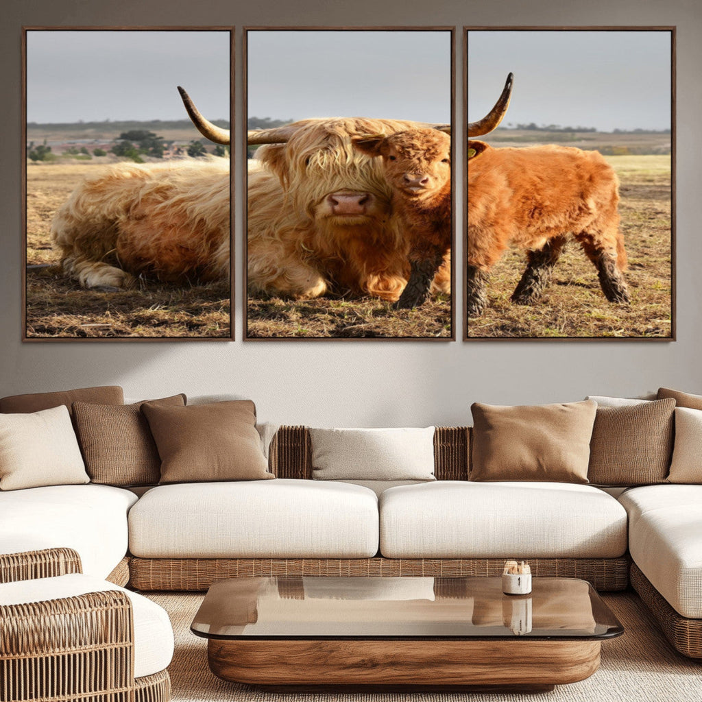 Highland Cow Canvas Wall Art Animal Print for Farm House Decor