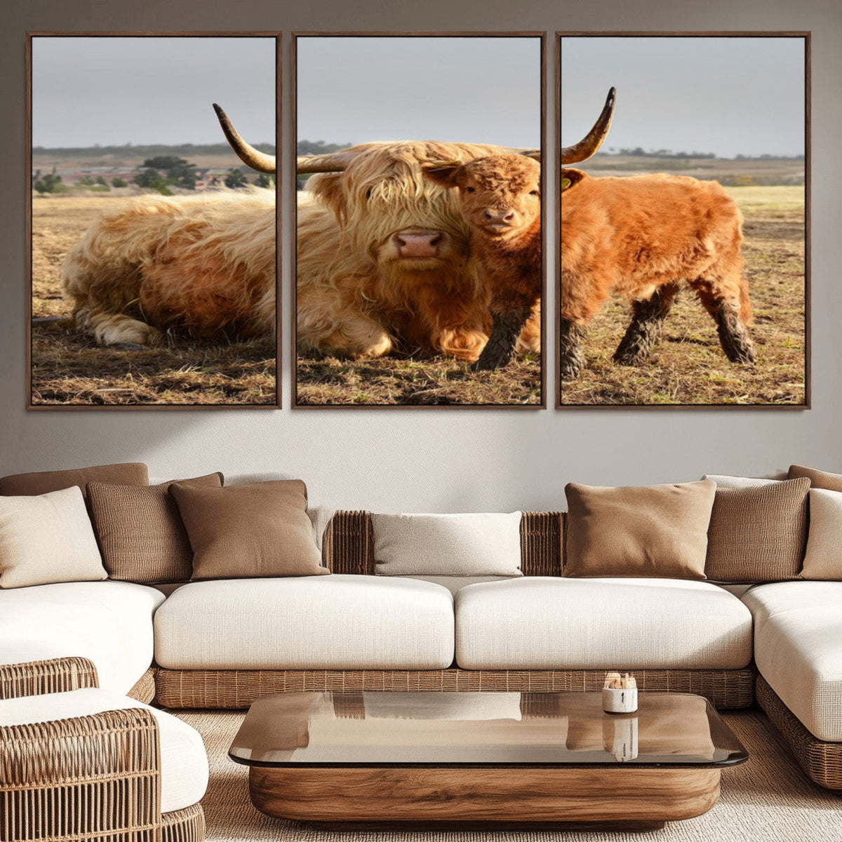Highland Cow Canvas Wall Art Animal Print for Farm House Decor