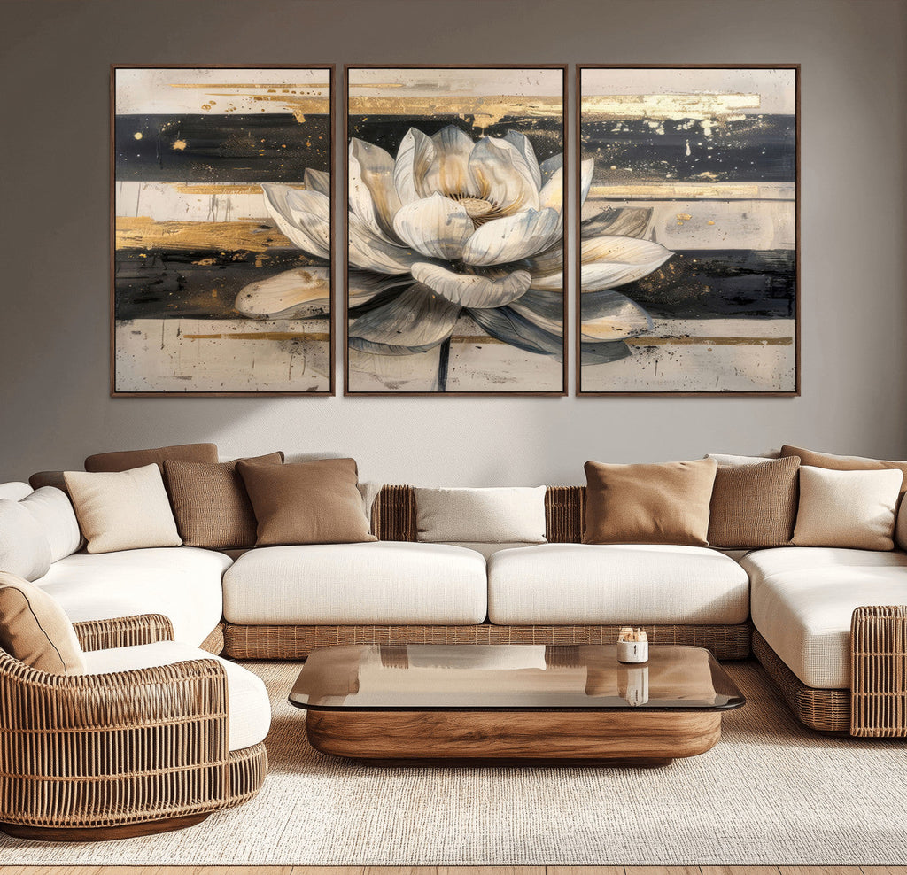 Lotus Flower Wall Art | Framed Abstract Floral Canvas