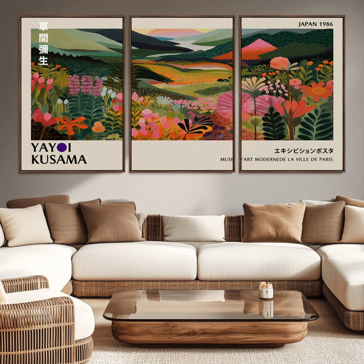 Yayoi Kusama Abstract Print, Vibrant Floral Mountain Art