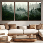 Misty Forest Wall Art | Tranquil Green Woodland Canvas Print