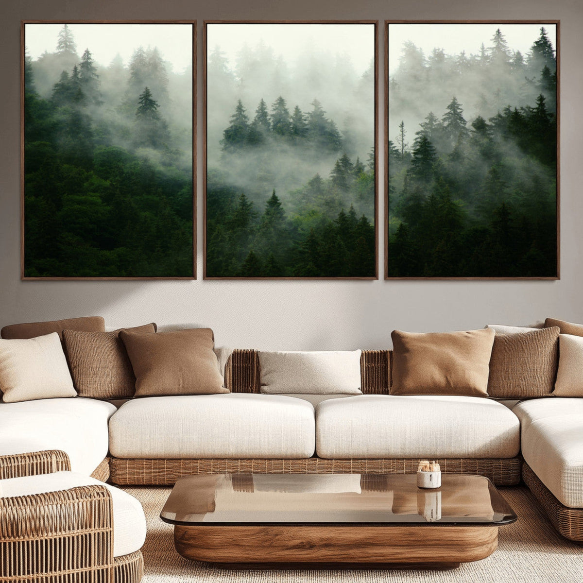 Misty Forest Wall Art | Tranquil Green Woodland Canvas Print