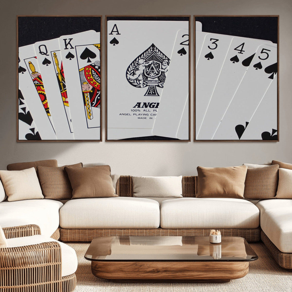 Poker Wall Art - Playing Cards Canvas Wall Art Print - Ace of Spades and Royal Flush Design