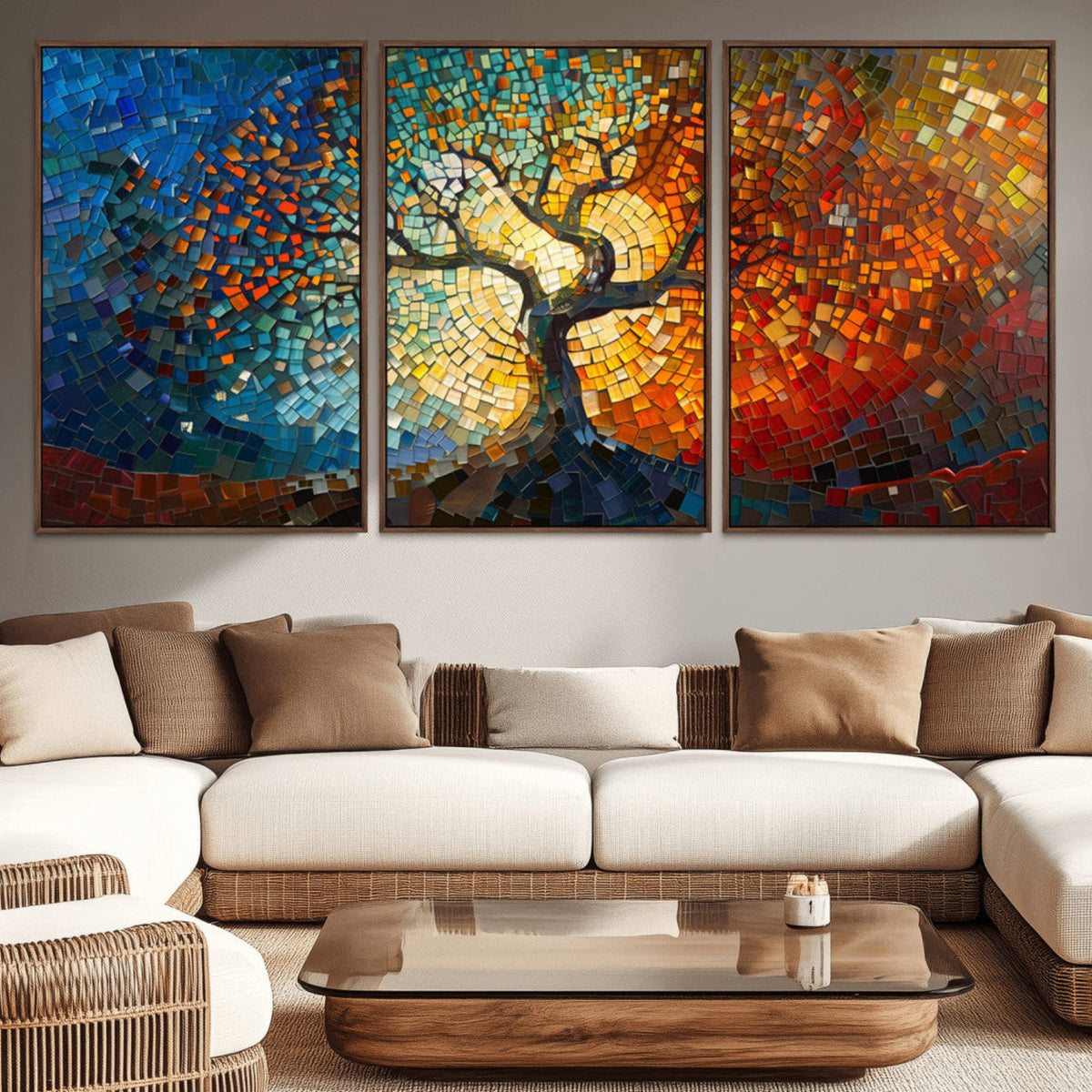 Yggdrasil Tree of Life Mosaic Stained Glass Wall Art Canvas Print