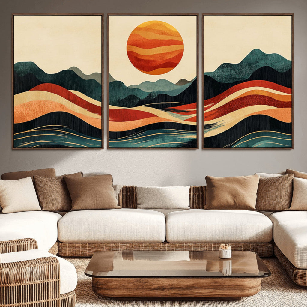 Mountain Triptych Wall Art Canvas Print | Western Boho Pine Tree Nature Print