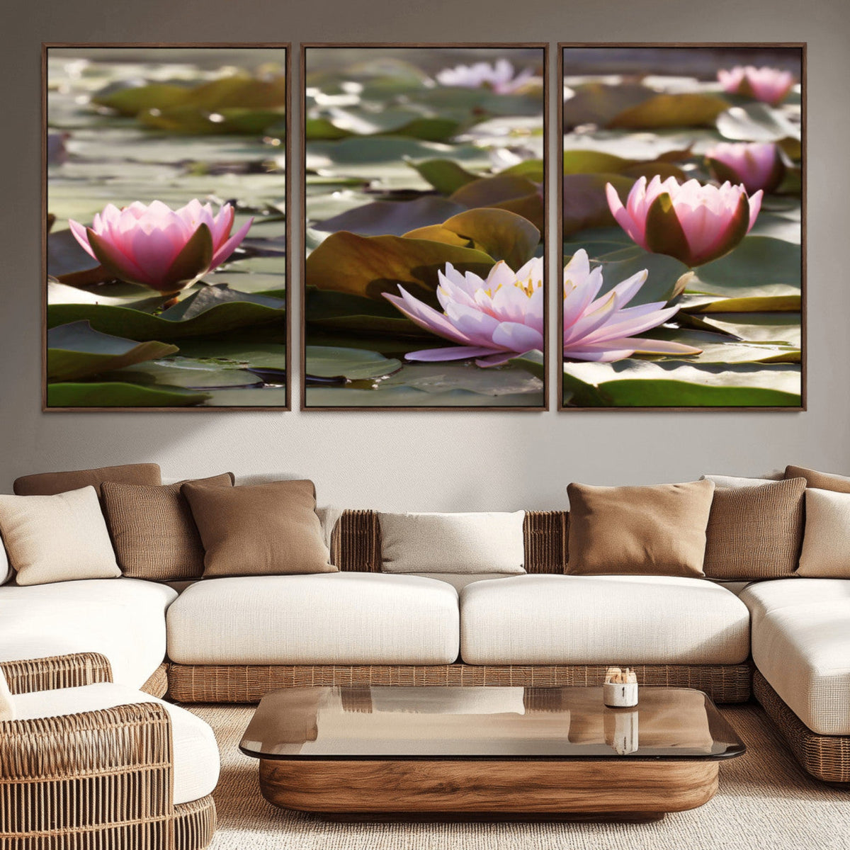 Lotus Flower Wall Art Canvas Print, Water Lily Large Wall Art for Yoga Room Decor