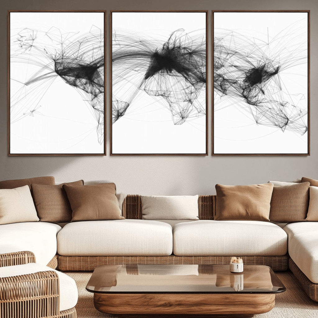 Flight Routes Air Traffic Map Canvas Wall Art, World Flight Routes Print