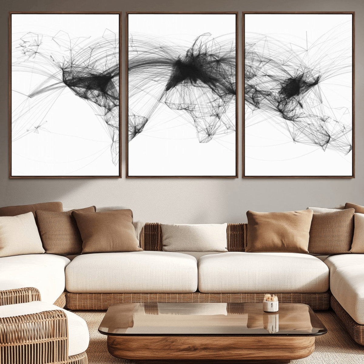 Flight Routes Air Traffic Map Canvas Wall Art, World Flight Routes Print