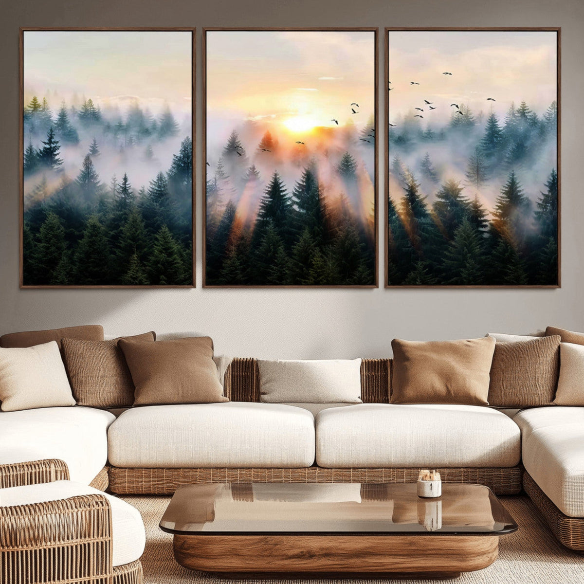 Abstract Forest Wall Art, Serene Nature Canvas Print with Misty Forest Design for Modern Home Decor