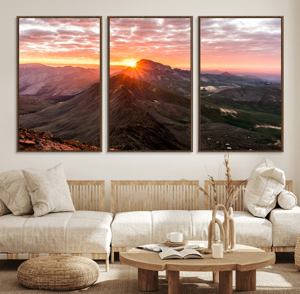 Mountain Sunrise Wall Art | Framed Alpine Ridge Canvas
