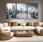 Snowy Pines Wall Art Canvas Print | Ski Lift in a Winter Forest