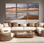 Ocean Sunset Wall Art Canvas Print | Sandy Shore and Gentle Waves