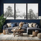 Snowy Ski Lift Wall Art | Framed Winter Forest Canvas