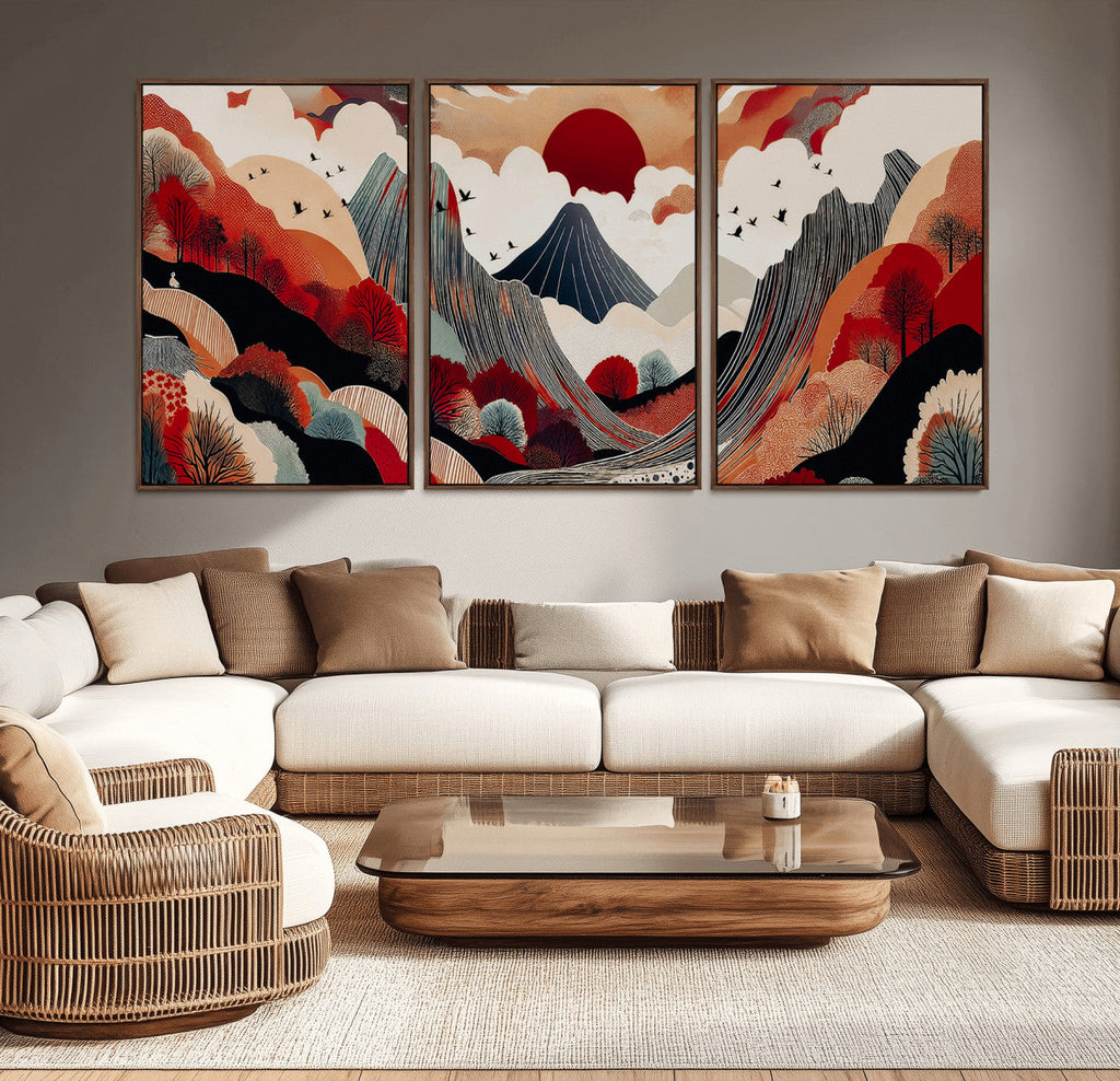 Abstract Mountain Wall Art Canvas Print | Vibrant Stylized Landscape