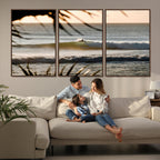 Sunset Surf Wall Art Canvas Print, Framed Golden Hour Waves Boho Beach Art