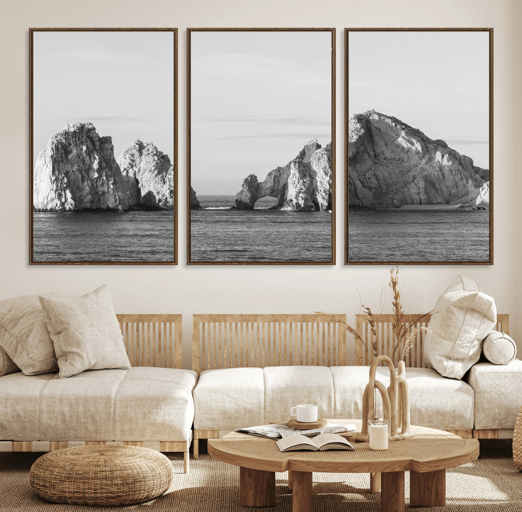 Coastal Wall Art | Framed Black White Ocean Canvas Artwork