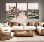 Joshua Tree Wall Art Canvas Print, Framed Desert Road Scene at Sunset