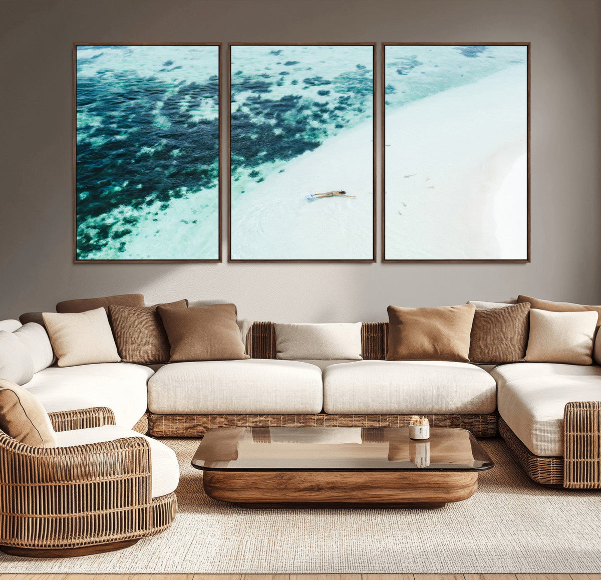 Minimal Beach Wall Art | Framed Ocean Swimming Canvas