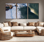 Ocean Wave Wall Art | Aerial Coastal View Canvas Artwork