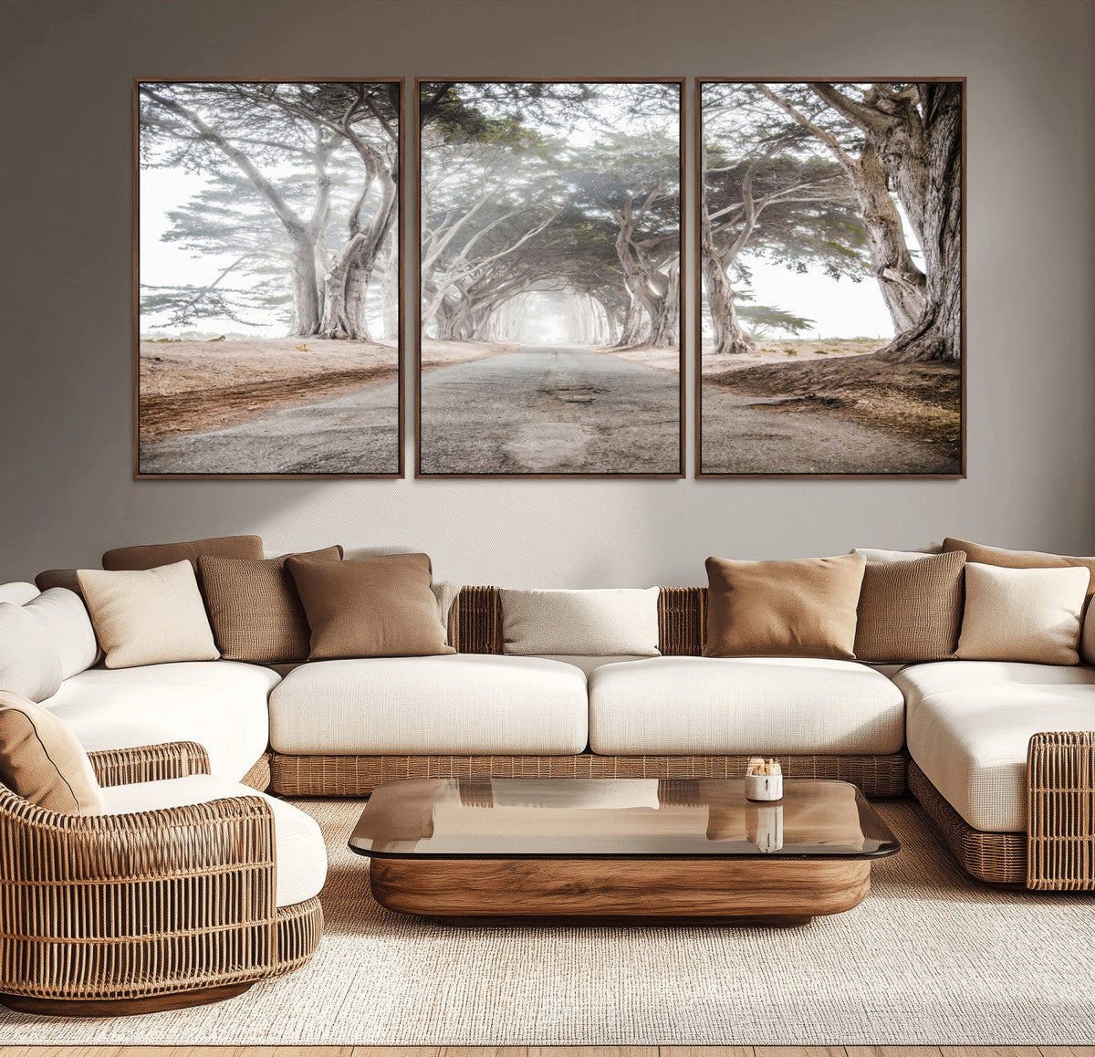 Cypress Tunnel Wall Art | Framed Misty Road Canvas Artwork