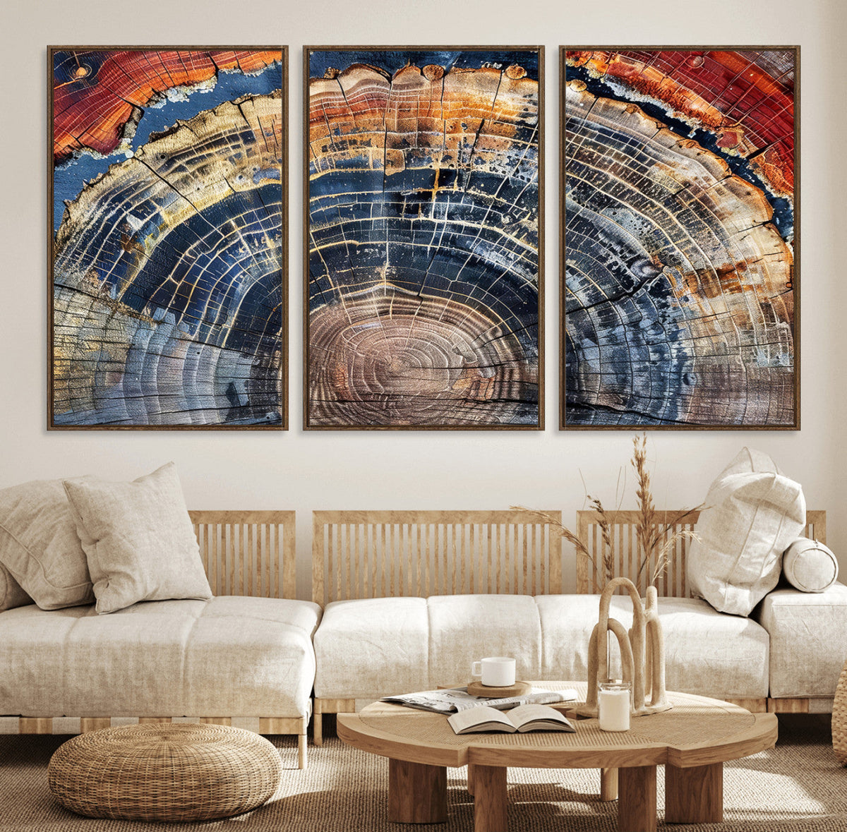 Tree Rings Wall Art Canvas Print, Framed Petrified Wood Art, Modern Rustic Decor