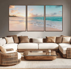Beach Sunset Wall Art Canvas Print, Framed Ocean Waves Summer Escape