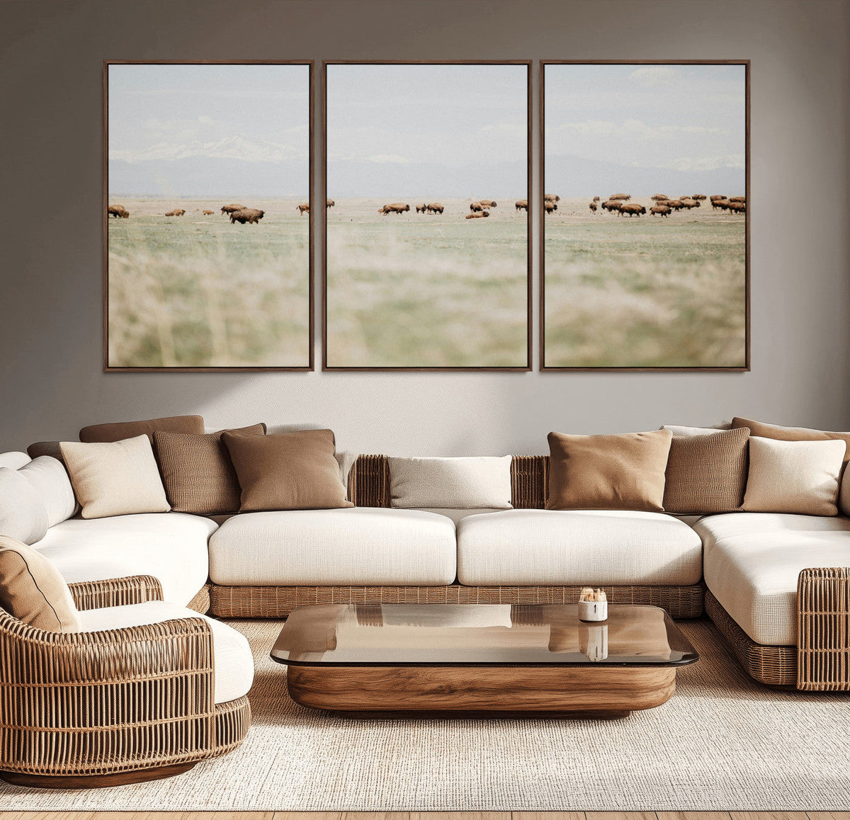 Bison Herd Wall Art Canvas Print, Framed Western Ranch Nature Scene