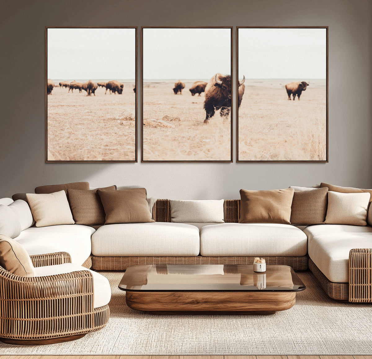 Bison Herd Wall Art Canvas Print, Framed Western Prairie Serenity