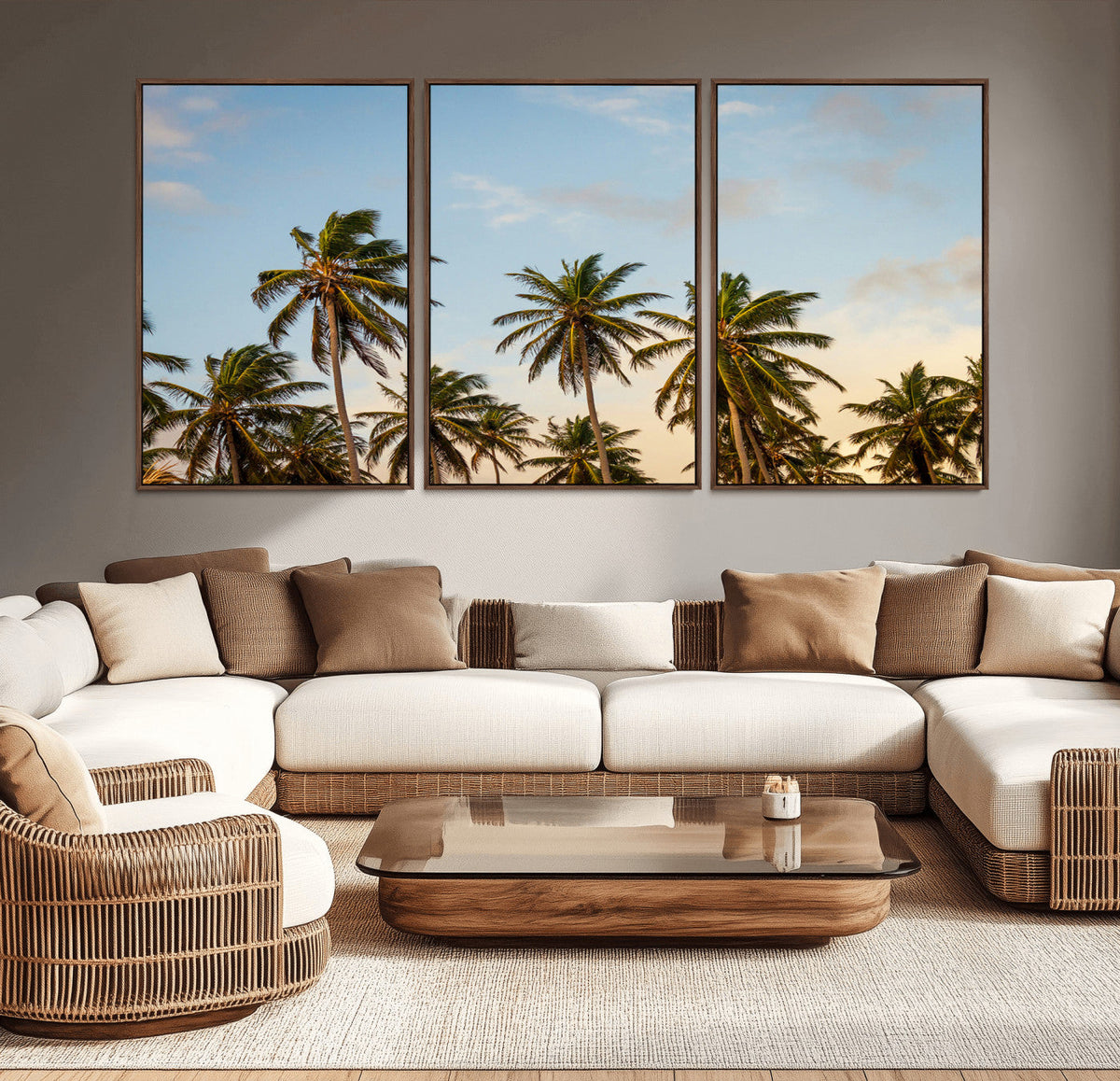 Palms Wall Art Canvas Print, Framed Tropical Coastal Nature Scene