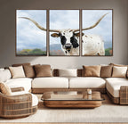 Texas Longhorn Wall Art Canvas Print, Framed Western Rustic Farmhouse