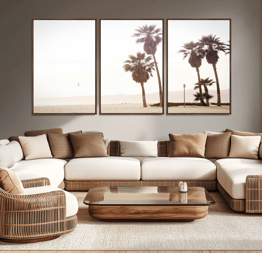 Coastal Light Wall Art Canvas Print, Framed Relaxing Shoreline Art, Minimalist Ocean Tropical Decor