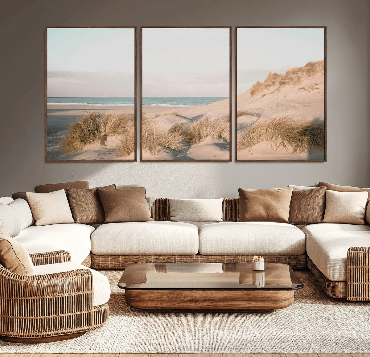 Beach Landscape Wall Art Canvas Print, Framed Sand Dune Photography, Minimalist Seascape Coastal Decor