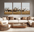 Elk Herd Wall Art Canvas Print, Framed Wildlife Photography Art, Majestic Antlers Rustic Wildlife Decor