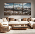 Mountain Landscape Wall Art Canvas Print, Framed Snowy Peaks Art, Rugged Highlands Rustic Adventure Decor