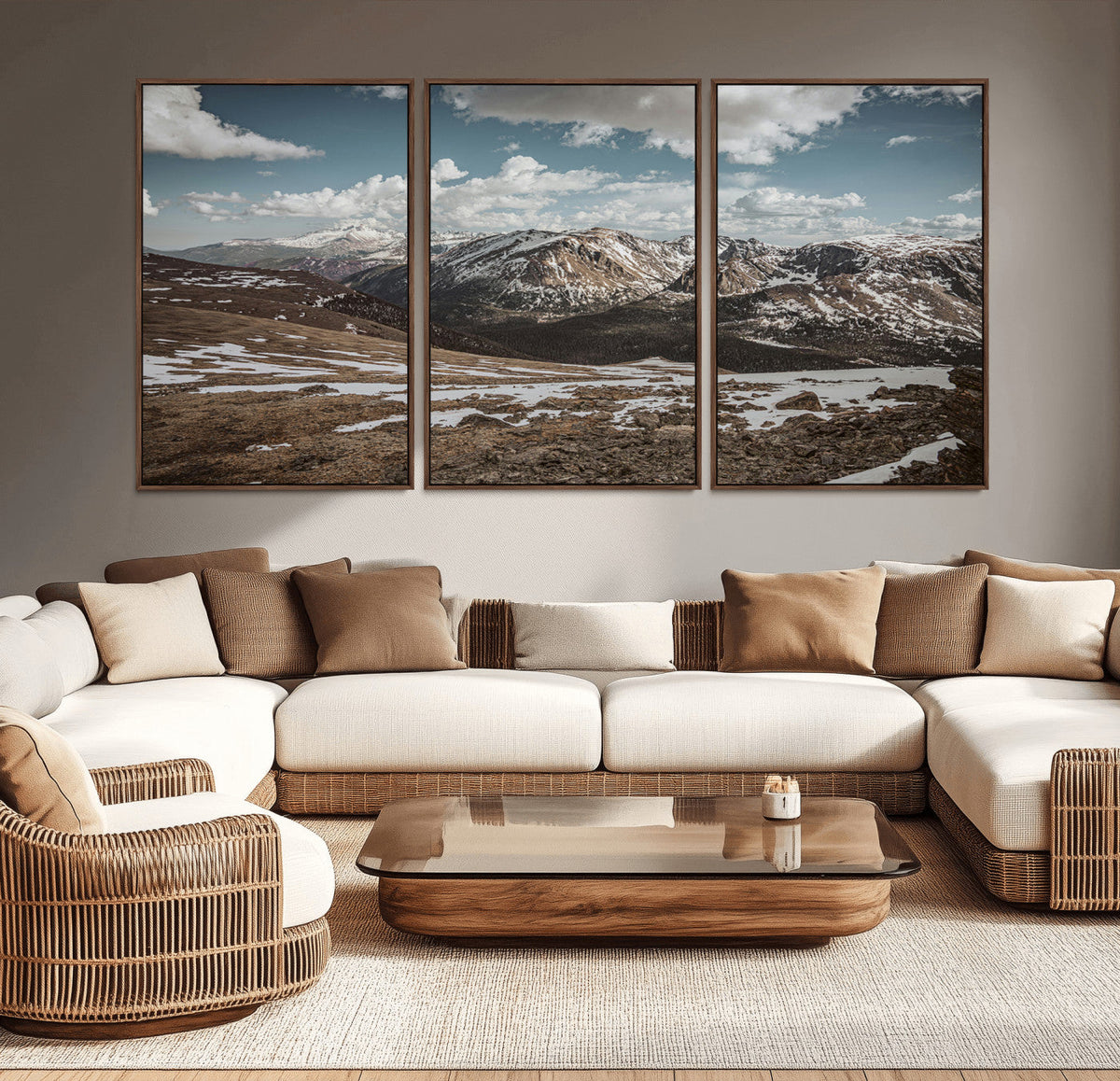 Mountain Landscape Wall Art Canvas Print, Framed Snowy Peaks Art, Rugged Highlands Rustic Adventure Decor