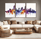 Atlanta Skyline Wall Art Canvas Print, Framed Colorful Watercolor Cityscape