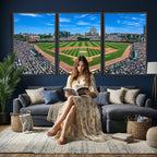 Wrigley Field Baseball Stadium Canvas Wall Art, Packed Crowd and Chicago Skyline